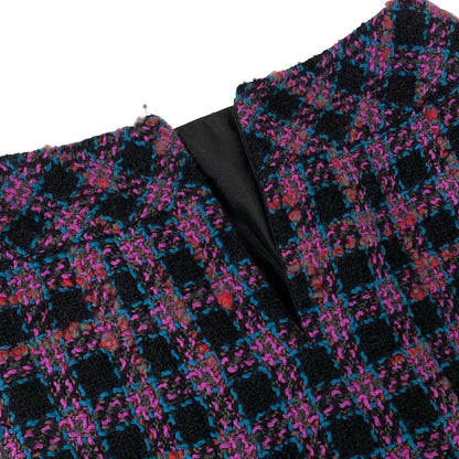 Chanel Long Skirt 34 S Black Pink Multi Plaid Wool — view 9