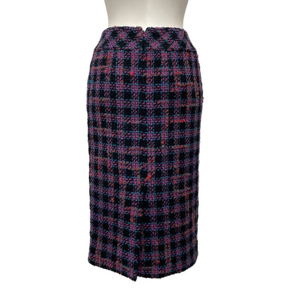Chanel Long Skirt 34 S Black Pink Multi Plaid Wool — view 2