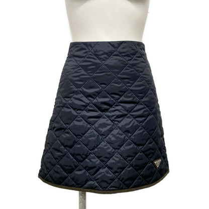 Prada Mini Skirt 36 S Dark Navy Dark Brown Triangle Logo Quilted