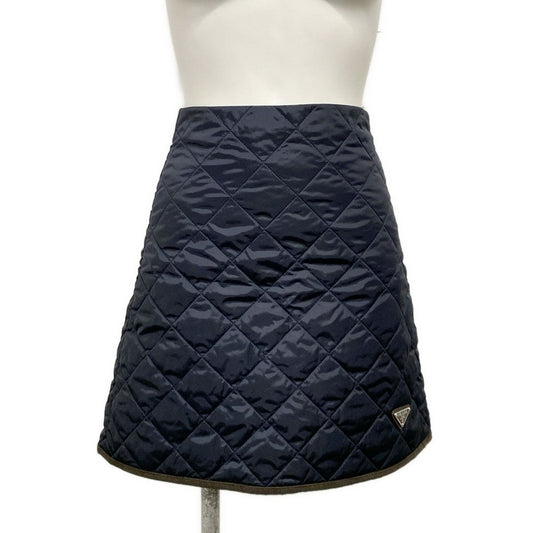 Prada Mini Skirt 36 S Dark Navy Dark Brown Triangle Logo Quilted