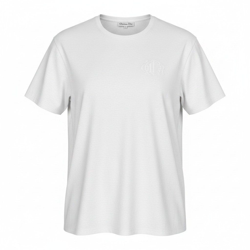Dior Short Sleeve T-Shirt Cotton Top Logo Embroidery Top M White