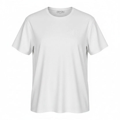 Dior Short Sleeve T-Shirt Cotton Top Logo Embroidery Top M White