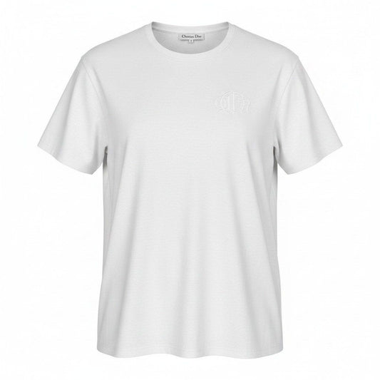 Dior Short Sleeve T-Shirt Cotton Top Logo Embroidery Top M White
