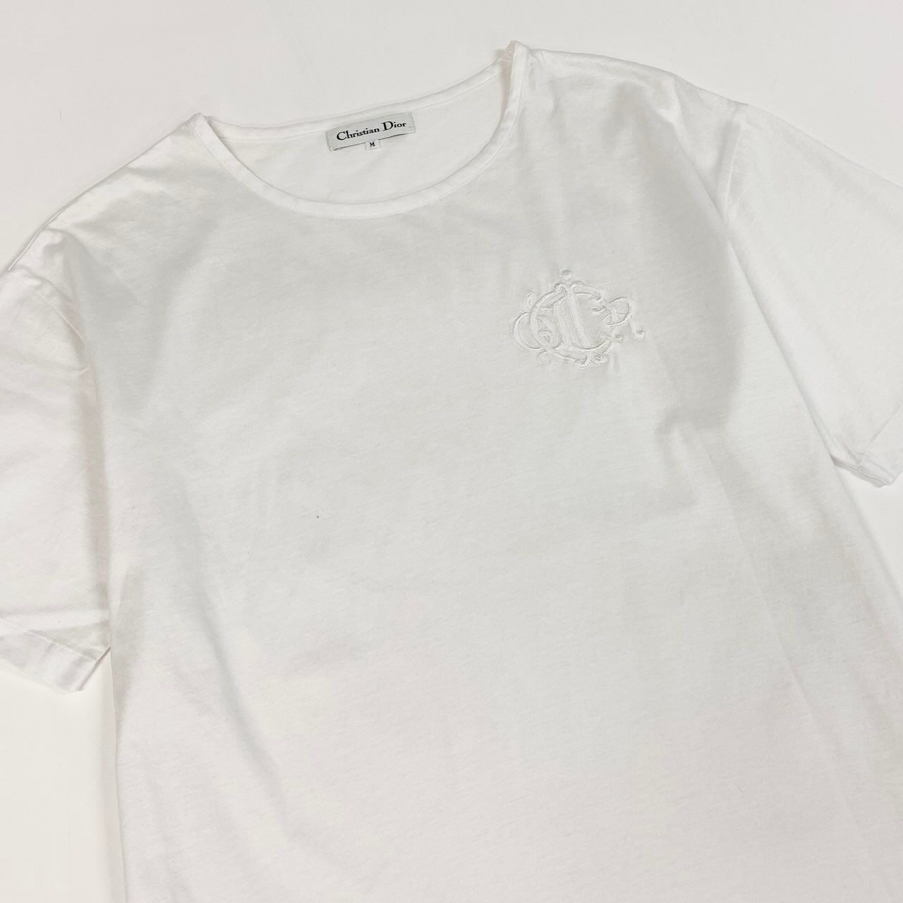 Dior Short Sleeve T-Shirt Cotton Top Logo Embroidery Top M White — view 4