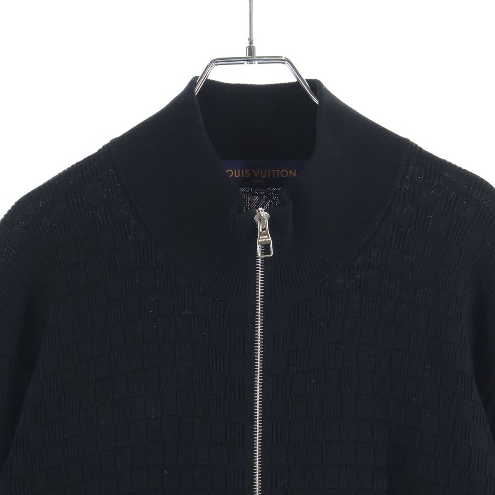 Louis Vuitton Front Leather Logo Patch Damier Zip Long Sleeve Knit Cardigan — view 3