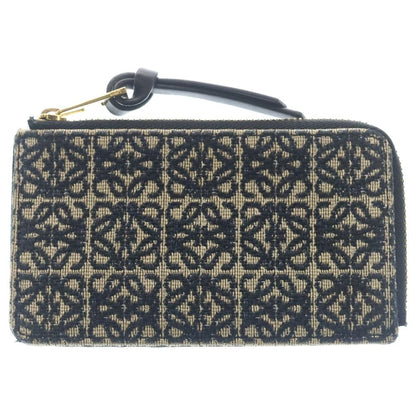 Loewe Anagram Jacquard Canvas Leather Card Coin Case Navy