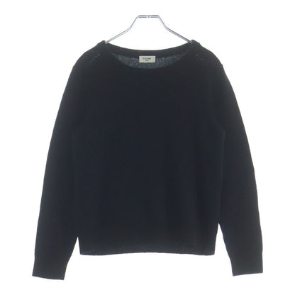 Celine Logo Embroidery Heritage Cashmere Crew Neck Sweater Black