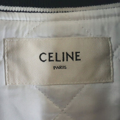Celine Snake Satin Cropped Bomber Jacket White Navy — view 6
