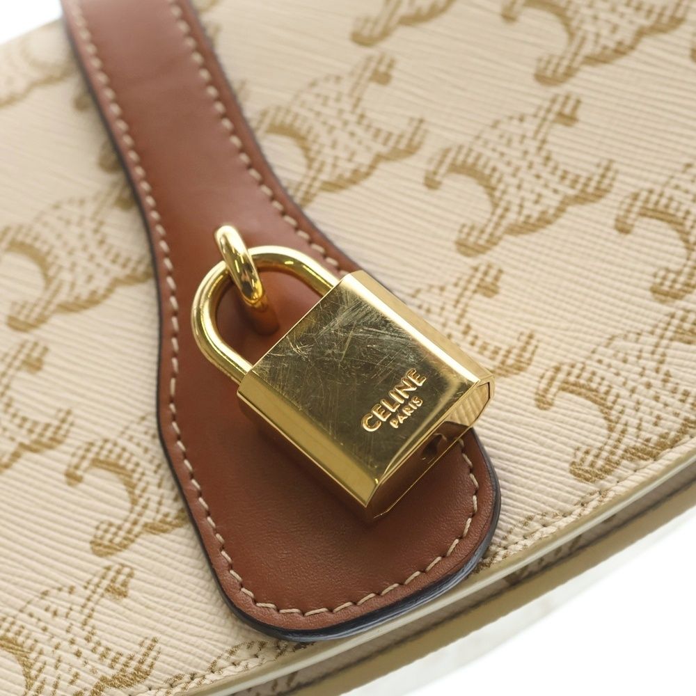 Celine Triomphe Tab Clutch 2-Way Shoulder Bag White Brown Leather Gold — view 5