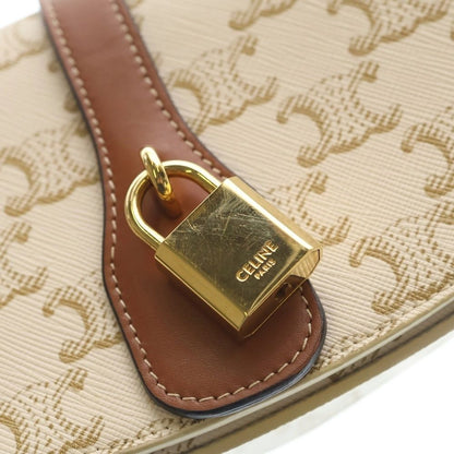 Celine Triomphe Tab Clutch 2-Way Shoulder Bag White Brown Leather Gold — view 5