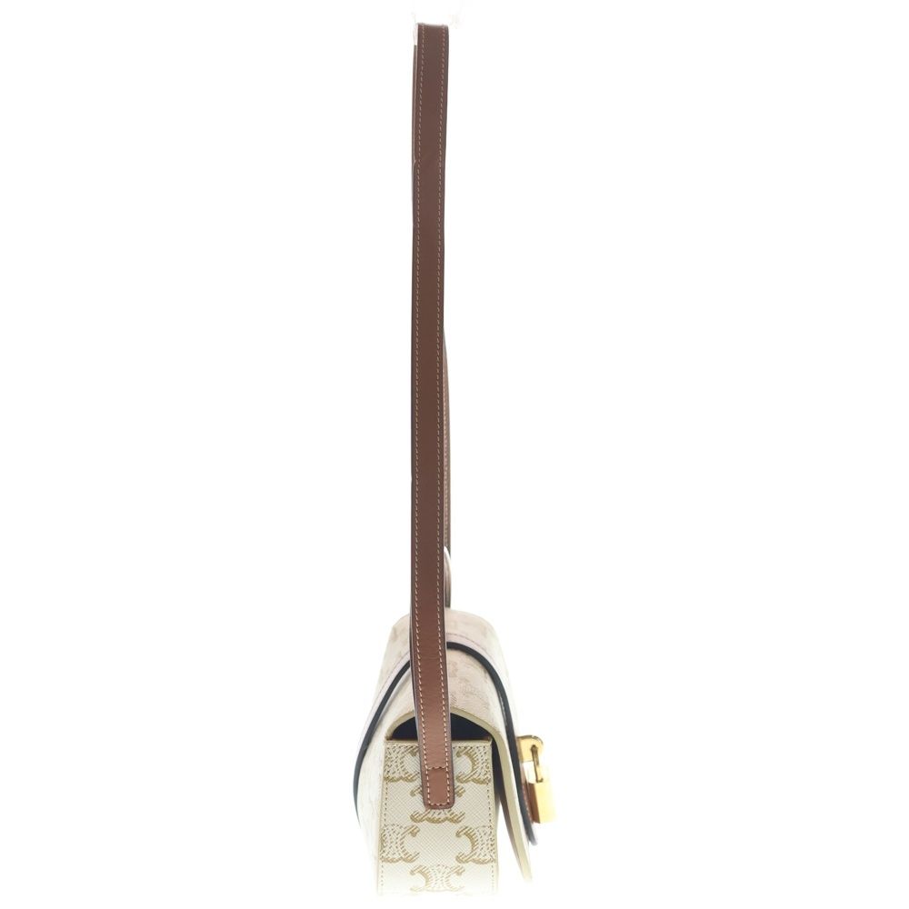 Celine Triomphe Tab Clutch 2-Way Shoulder Bag White Brown Leather Gold — view 3