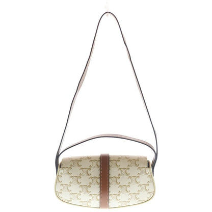 Celine Triomphe Tab Clutch 2-Way Shoulder Bag White Brown Leather Gold — view 2