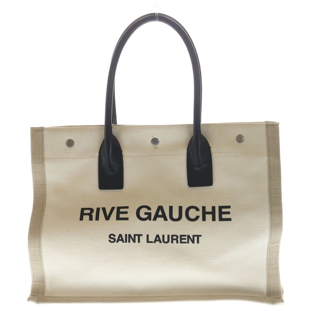 Saint Laurent Paris Rive Gauche Tote Canvas Leather Beige