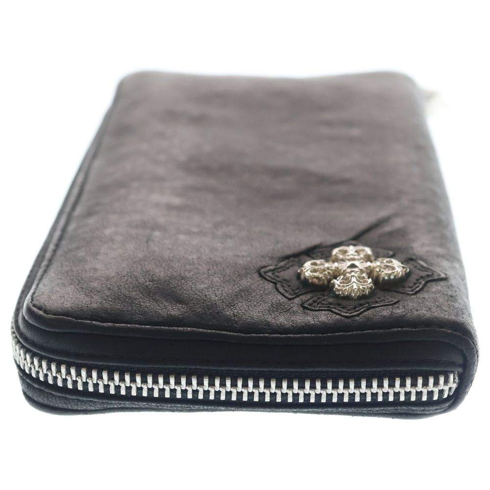 Chrome Hearts Rec Zip White Rhodium Filigree Plus Round Zip Leather Wallet Black — view 3
