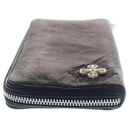 Chrome Hearts Rec Zip White Rhodium Filigree Plus Round Zip Leather Wallet Black — view 3