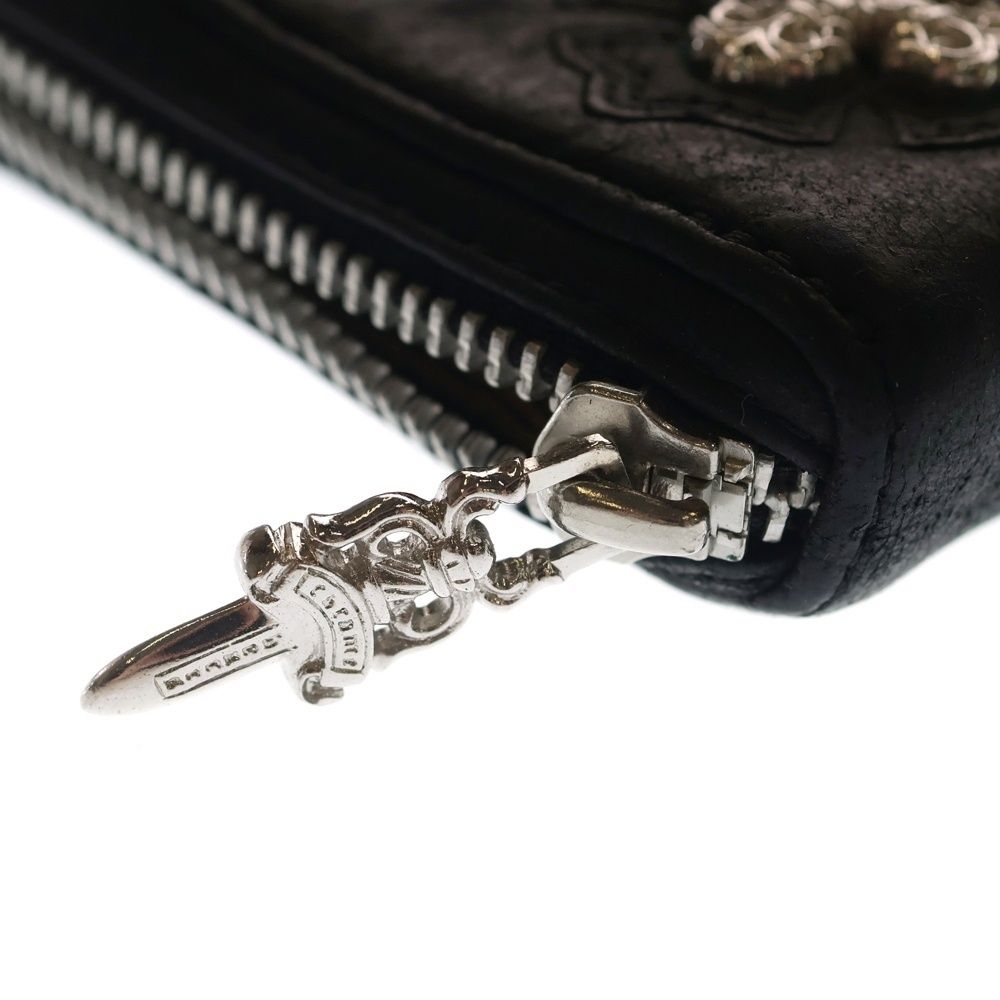 Chrome Hearts Rec Zip White Rhodium Filigree Plus Round Zip Leather Wallet Black — view 6