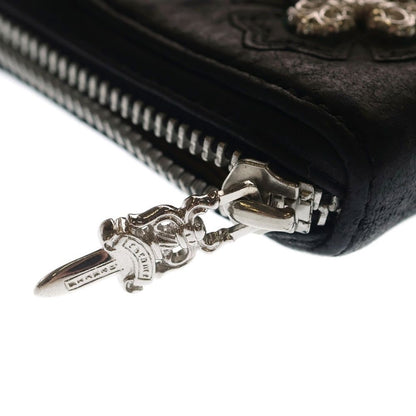 Chrome Hearts Rec Zip White Rhodium Filigree Plus Round Zip Leather Wallet Black — view 6