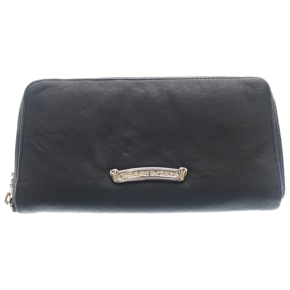 Chrome Hearts Rec Zip White Rhodium Filigree Plus Round Zip Leather Wallet Black — view 2