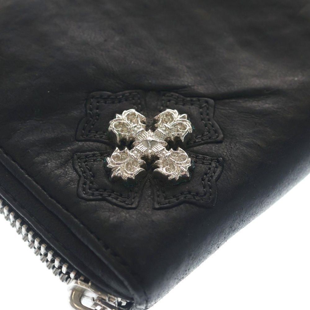 Chrome Hearts Rec Zip White Rhodium Filigree Plus Round Zip Leather Wallet Black — view 5