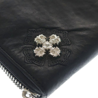 Chrome Hearts Rec Zip White Rhodium Filigree Plus Round Zip Leather Wallet Black — view 5