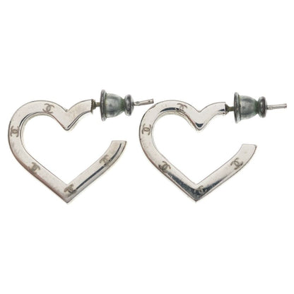 Chanel CC Logo Open Heart Hoop Earrings Silver — view 3