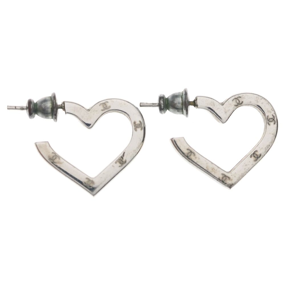 Chanel CC Logo Open Heart Hoop Earrings Silver — view 4
