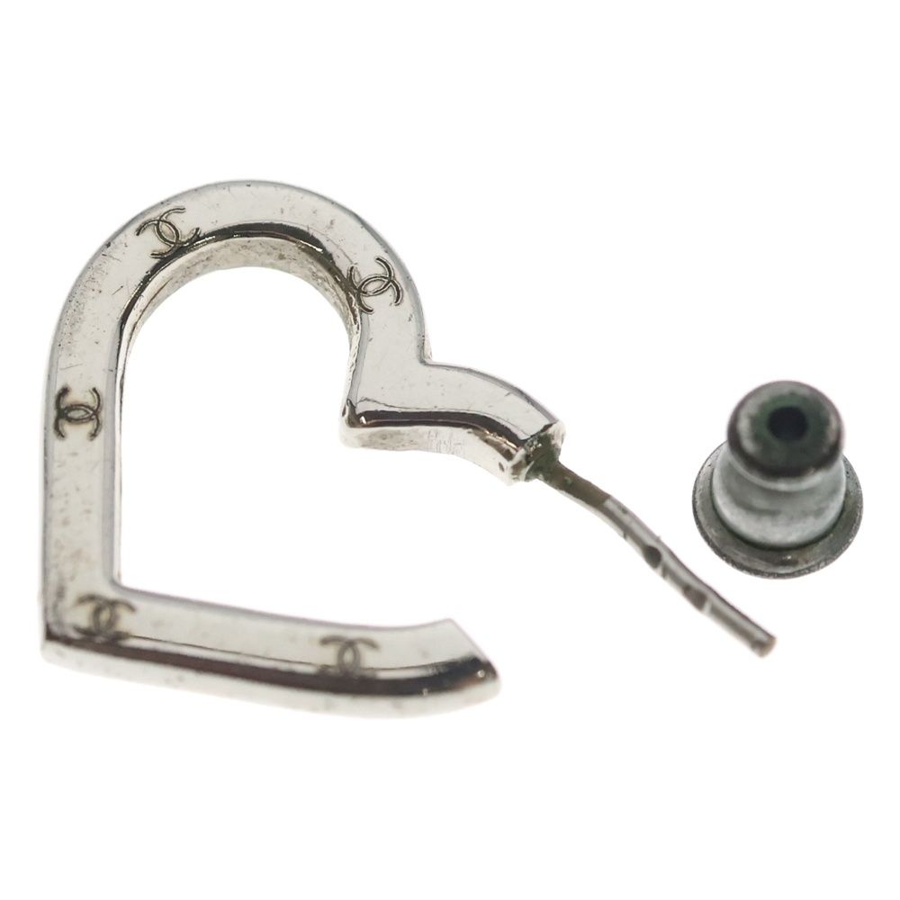 Chanel CC Logo Open Heart Hoop Earrings Silver — view 5