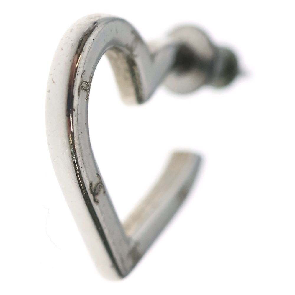 Chanel CC Logo Open Heart Hoop Earrings Silver