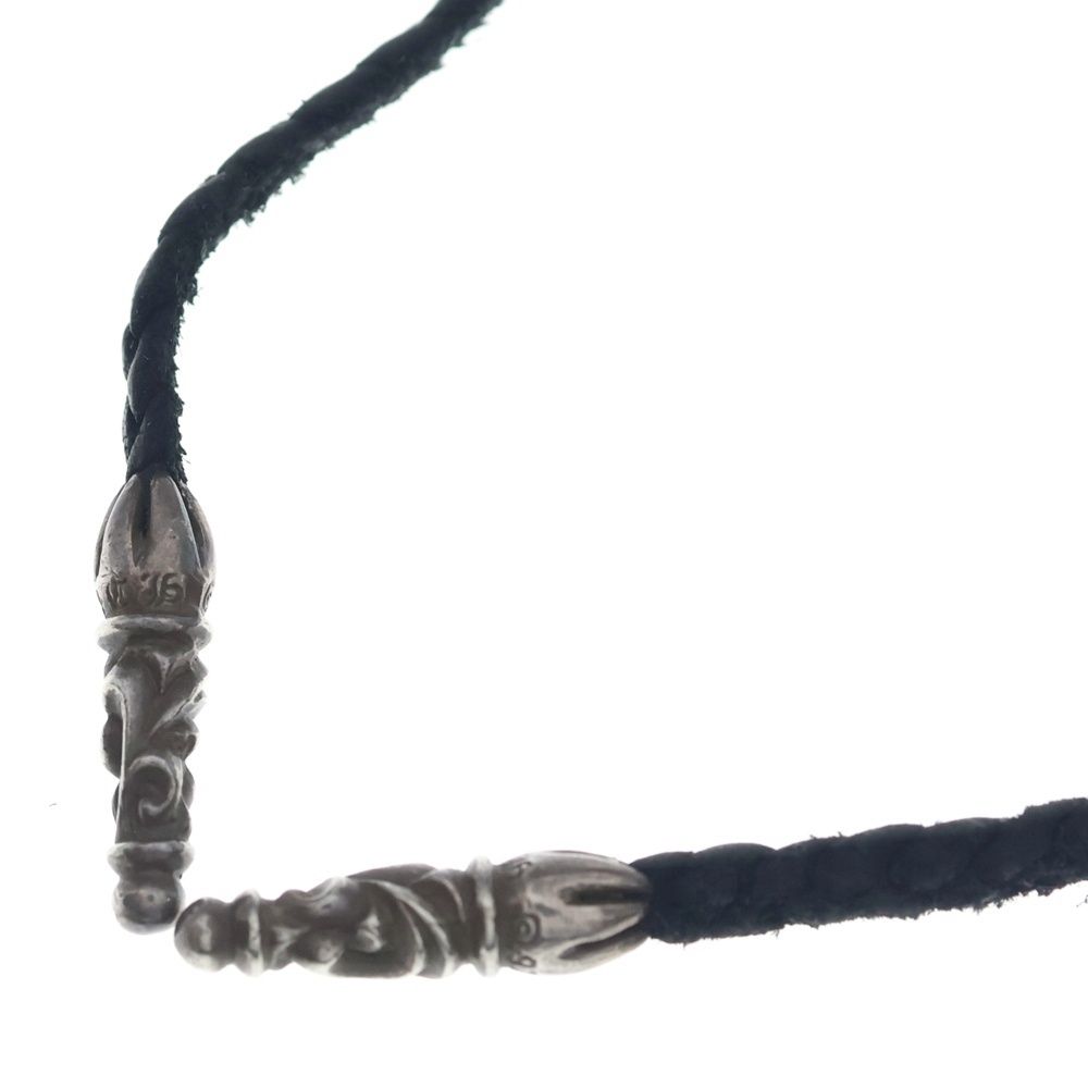 Chrome Hearts Leather Braid Scroll Necklace Black Silver