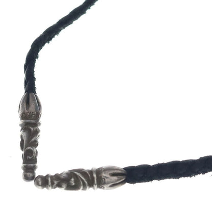 Chrome Hearts Leather Braid Scroll Necklace Black Silver
