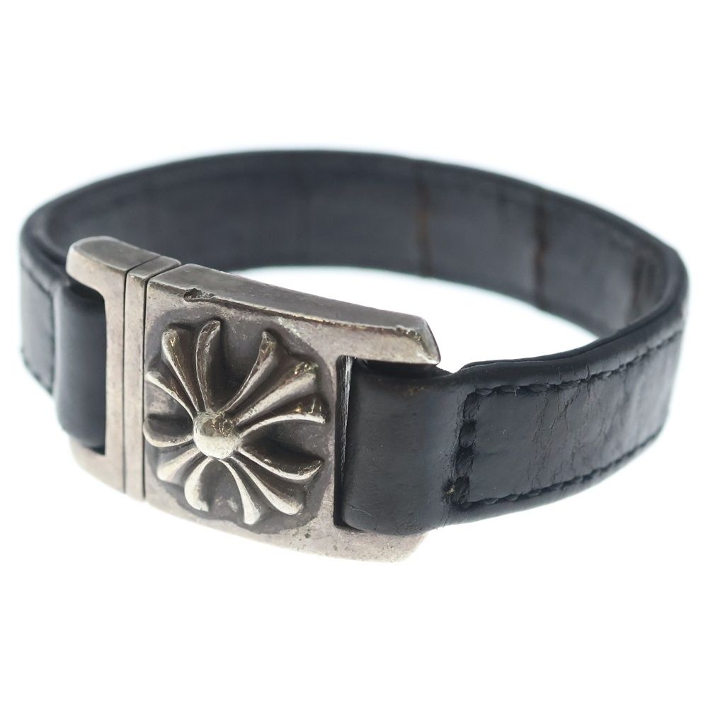 Chrome Hearts Harness Cross Box Leather Bracelet Black Silver