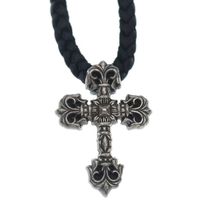 Chrome Hearts Filig Cross Xsm LB Filigree Leather Braid Necklace Silver — view 3