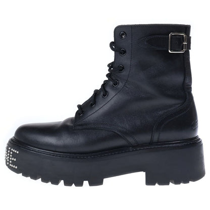 Celine Bulky Studded Logo Leather Lace Up High Cut Shoes Short Boots Black