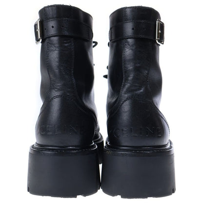 Celine Bulky Studded Logo Leather Lace Up High Cut Shoes Short Boots Black — view 3