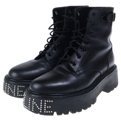 Celine Bulky Studded Logo Leather Lace Up High Cut Shoes Short Boots Black — view 2