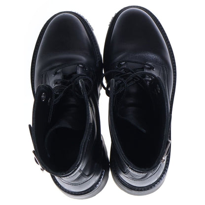 Celine Bulky Studded Logo Leather Lace Up High Cut Shoes Short Boots Black — view 4