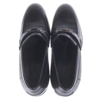 Hermes Moccasins Logo Plate Leather Heels Loafers Shoes Silver Black — view 4