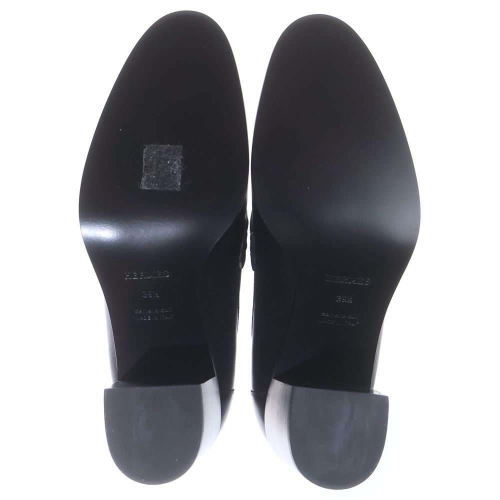 Hermes Moccasins Logo Plate Leather Heels Loafers Shoes Silver Black — view 5