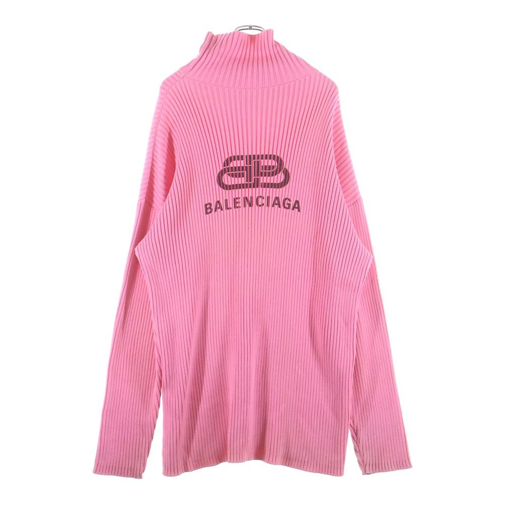 Balenciaga Front Logo Oversize High Neck Long Sleeve Sweater Pink