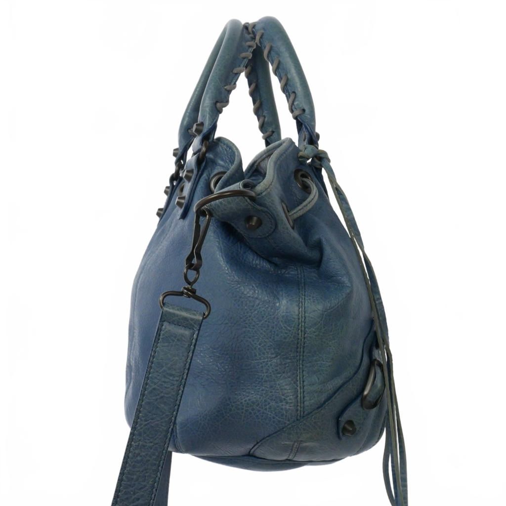 Balenciaga Classic Mini Pom Leather 2-Way Shoulder Bag Blue — view 4