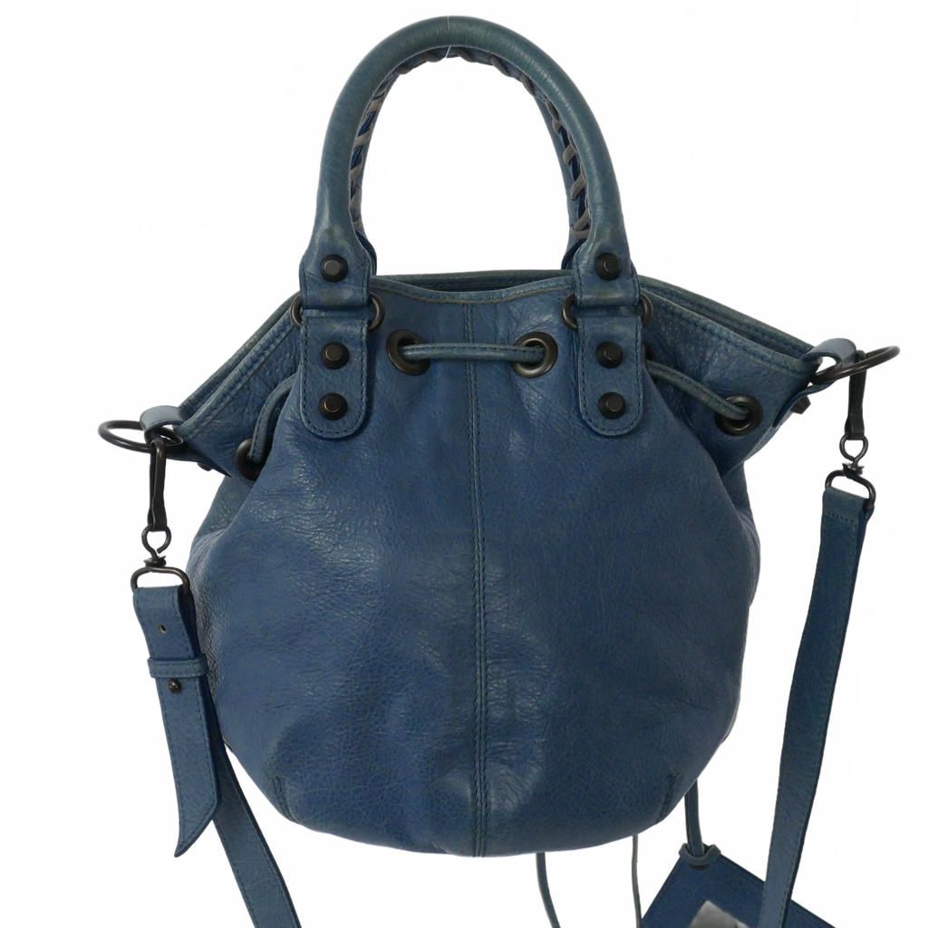 Balenciaga Classic Mini Pom Leather 2-Way Shoulder Bag Blue — view 3