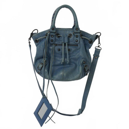 Balenciaga Classic Mini Pom Leather 2-Way Shoulder Bag Blue