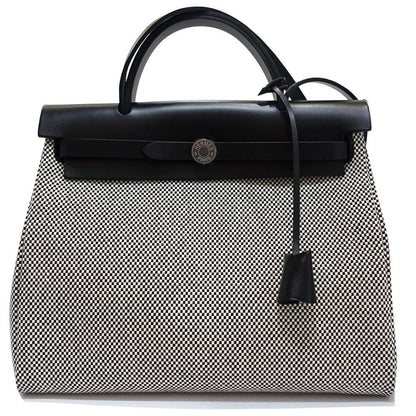 Hermes Herbag Zip PM Handbag Ed Toile GM Vache Hunter Silver