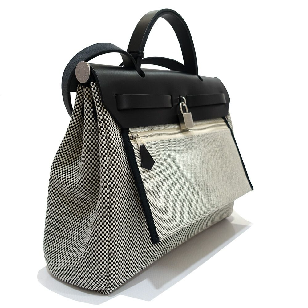 Hermes Herbag Zip PM Handbag Ed Toile GM Vache Hunter Silver — view 2