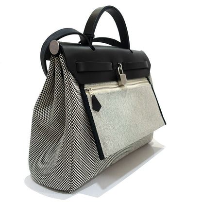 Hermes Herbag Zip PM Handbag Ed Toile GM Vache Hunter Silver — view 2