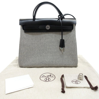 Hermes Herbag Zip PM Handbag Ed Toile GM Vache Hunter Silver — view 9
