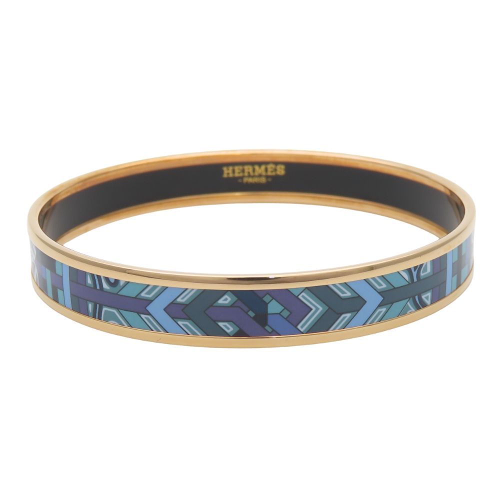 Hermes Bracelet Enamel PM Metal Blue Purple Gold Bangle Cloisonne