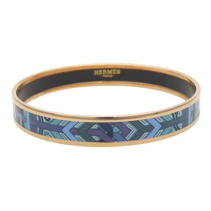Hermes Bracelet Enamel PM Metal Blue Purple Gold Bangle Cloisonne