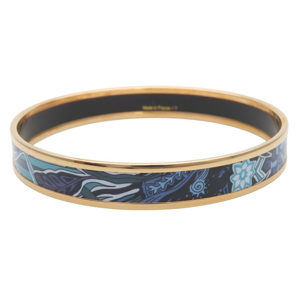 Hermes Bracelet Enamel PM Metal Blue Purple Gold Bangle Cloisonne — view 2