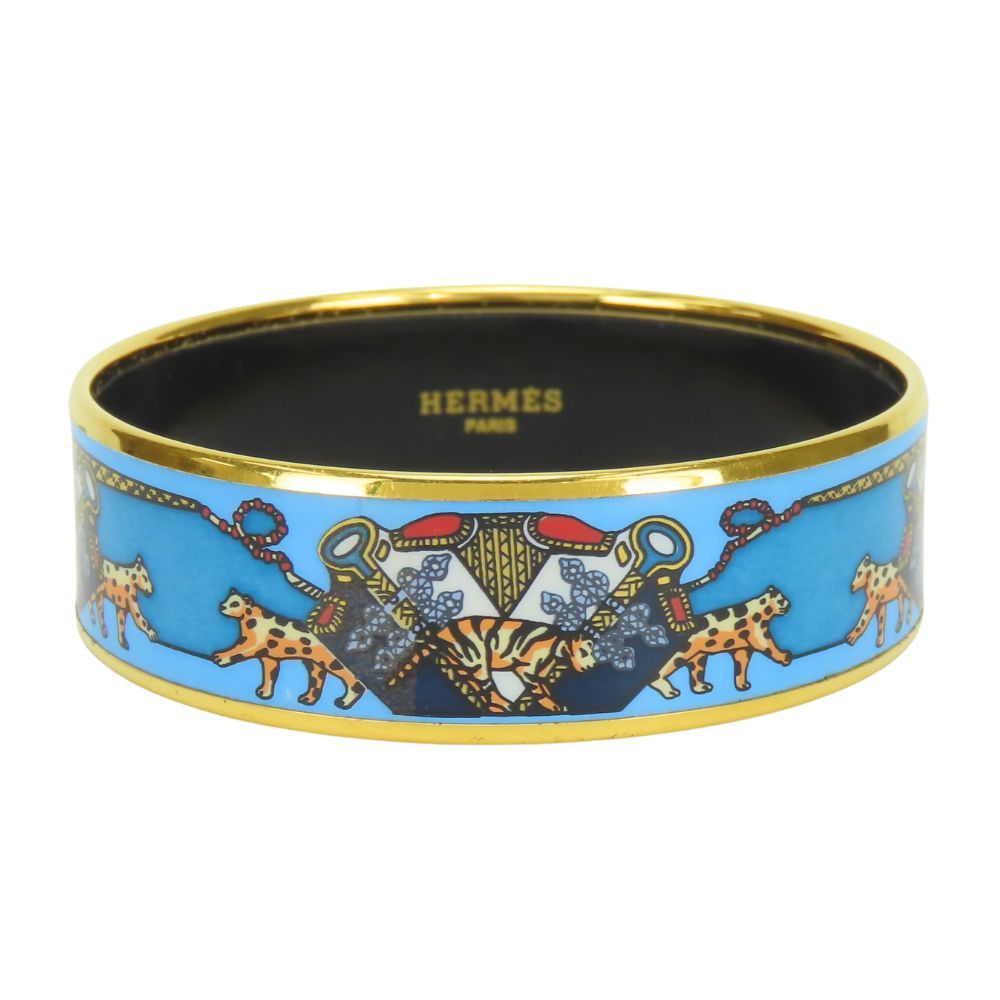 Hermes Bracelet Enamel GM Metal Blue Gold Multicolor Bangle Cloisonne